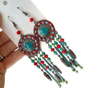 Turquoise and Feather Dangle Earrings